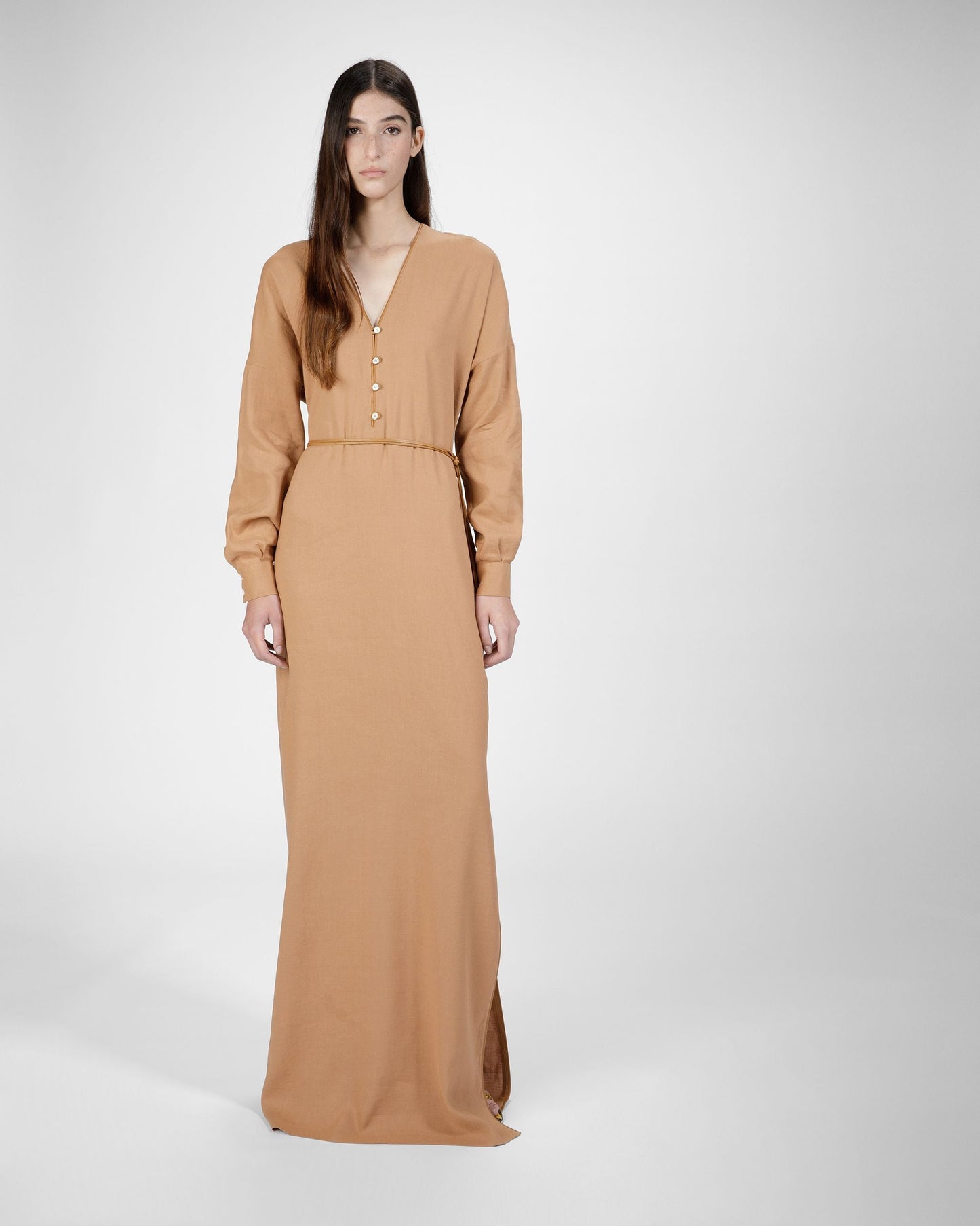 Long Sleeve Linen Maxi Dress In Desert