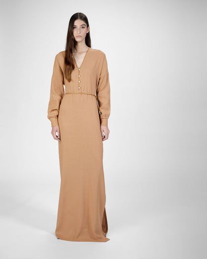 Long Sleeve Linen Maxi Dress In Desert