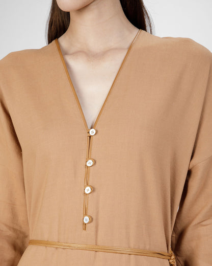 Long Sleeve Linen Maxi Dress In Desert