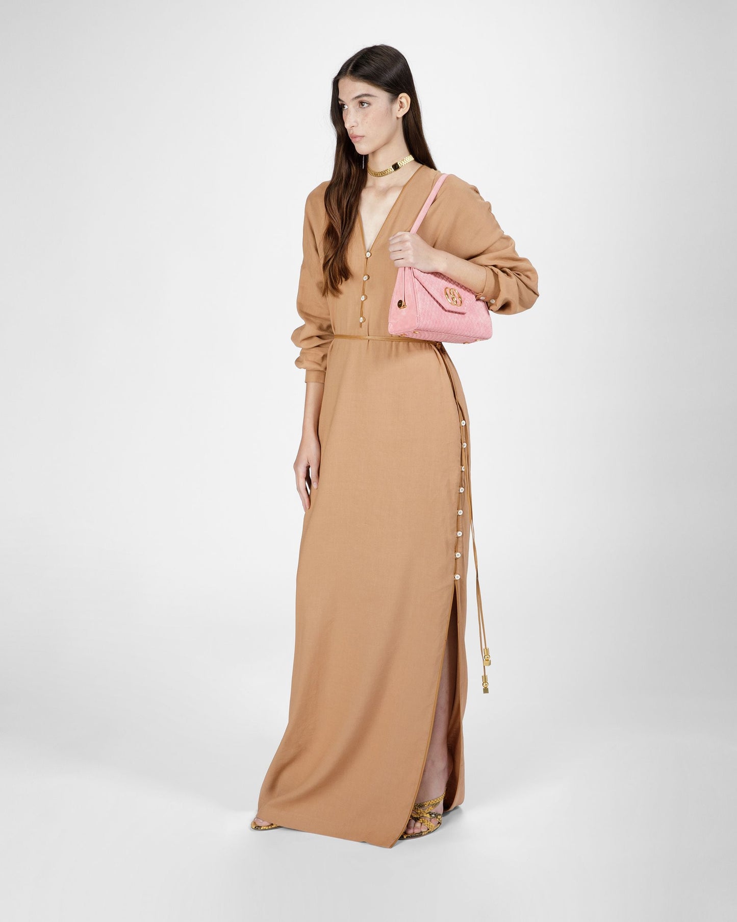 Long Sleeve Linen Maxi Dress In Desert
