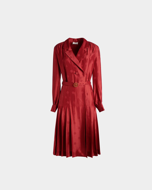 Emblem Belted Dress In Deep Ruby Silk