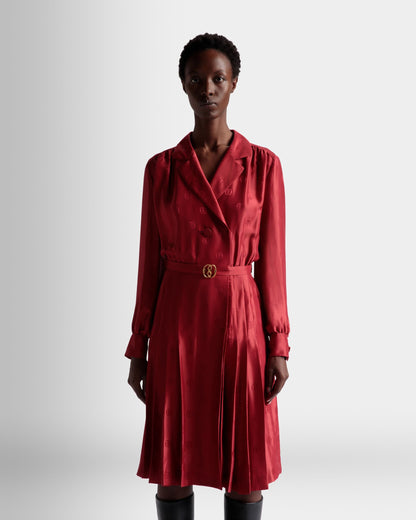 Emblem Belted Dress In Deep Ruby Silk