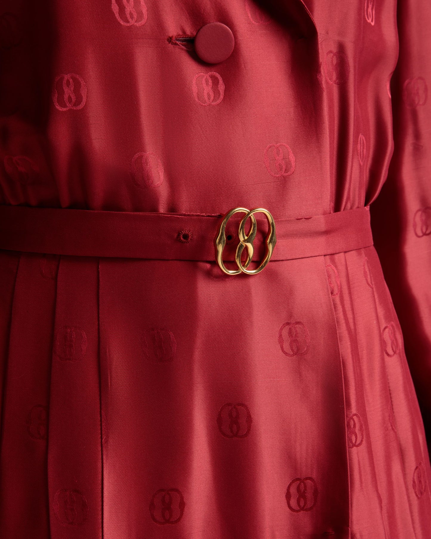 Emblem Belted Dress In Deep Ruby Silk