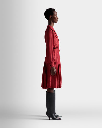 Emblem Belted Dress In Deep Ruby Silk
