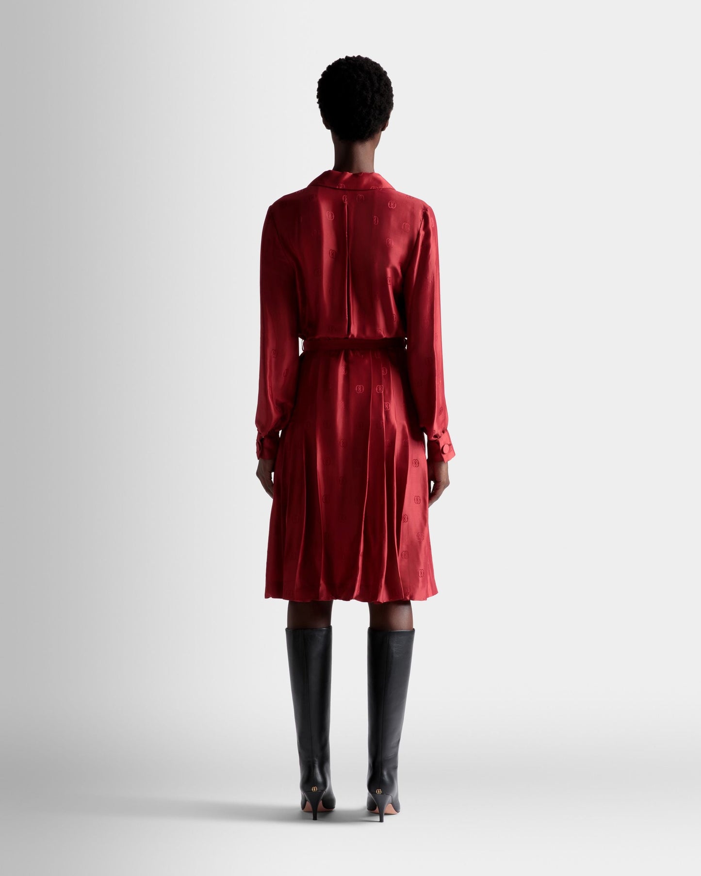 Emblem Belted Dress In Deep Ruby Silk