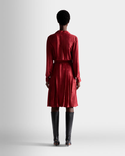 Emblem Belted Dress In Deep Ruby Silk