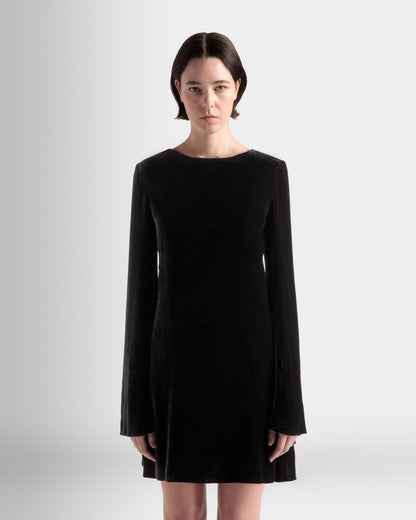 Women's Mini Dress in Black Velvet | Bally | On Model Close Up