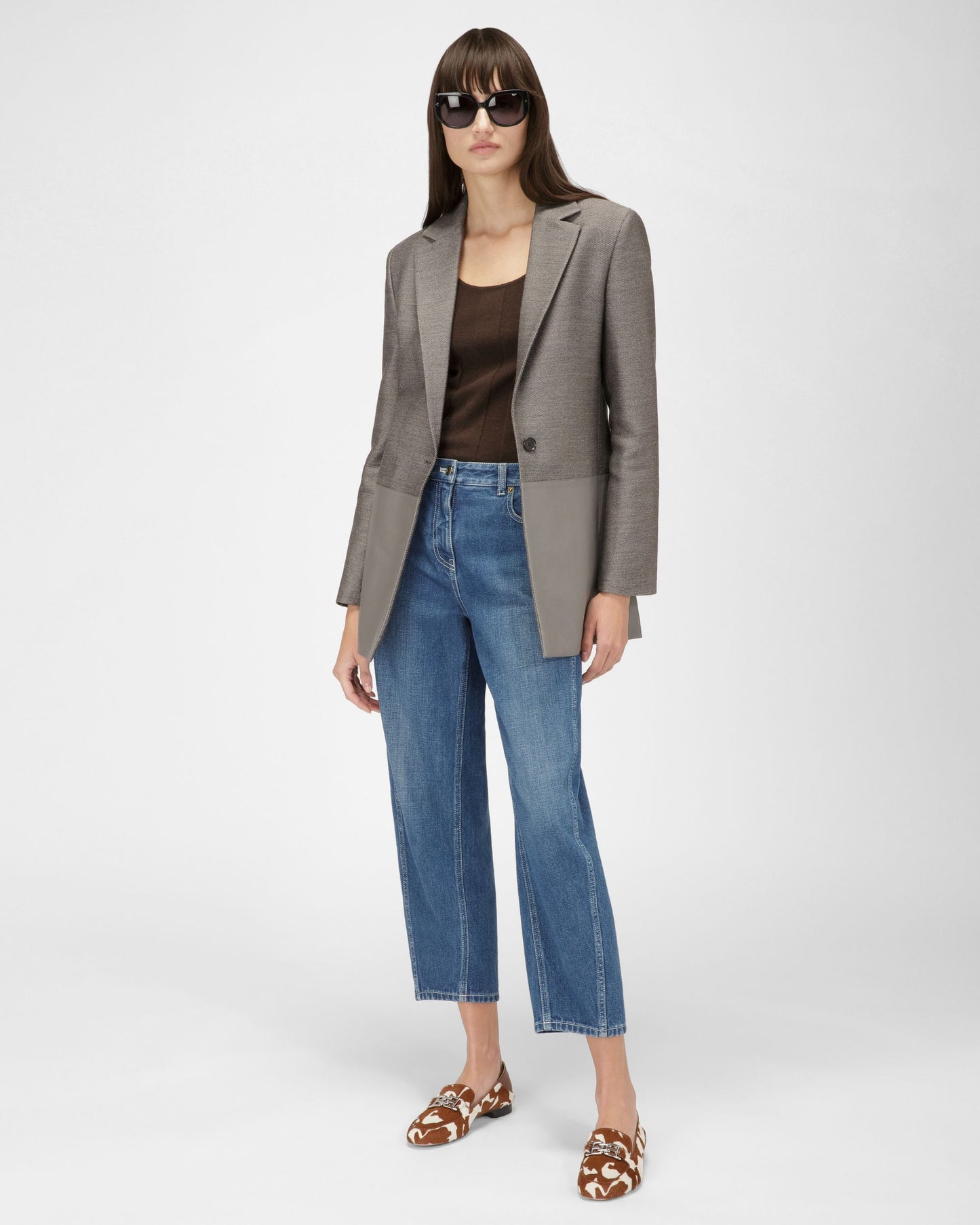 Ellah Flat Leather Loafers In White & Brown