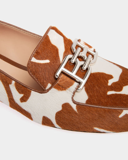 Ellah Flat Leather Loafers In White & Brown