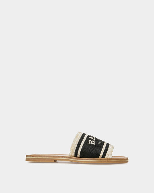 Bianka Flat Fabric Slides In Black And Bone