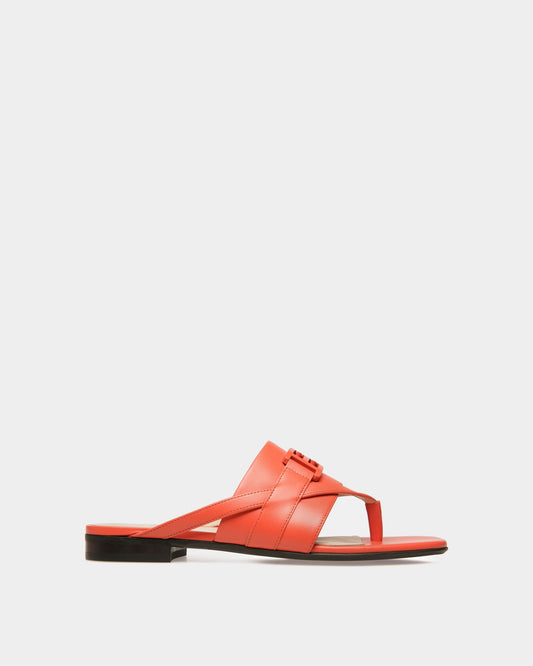 B-Chain Flat Sandal in Orange Leather