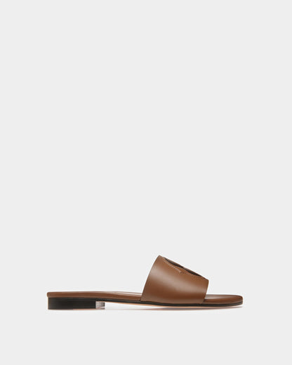 Emblem Slides In Brown Leather