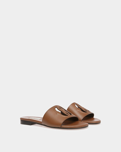 Emblem Slides In Brown Leather