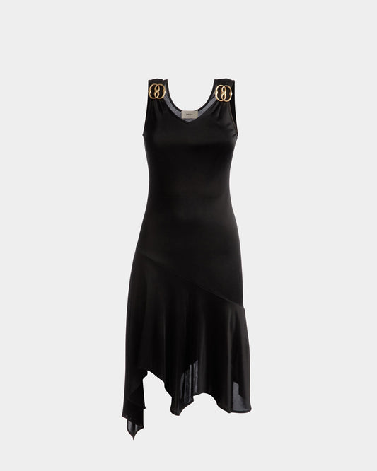 Asymmetric Dress In Black Viscose Mix