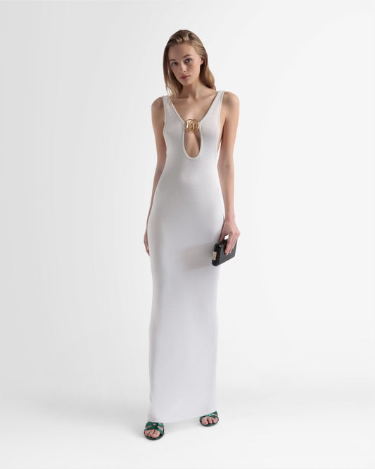 Cut Out Knit Dress In White