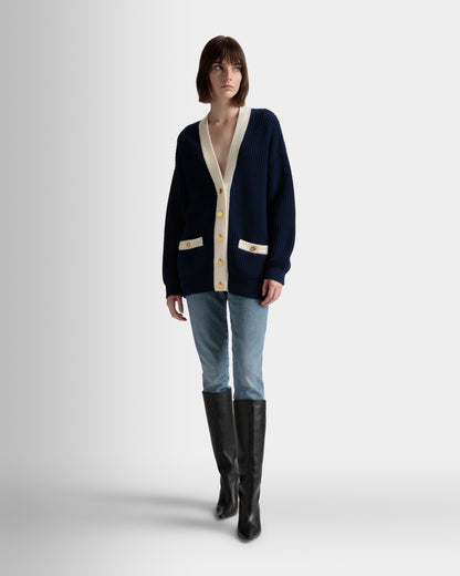 V-Neck Cardigan | Women's Cardigan | Marine Wool | Bally | On Model Front