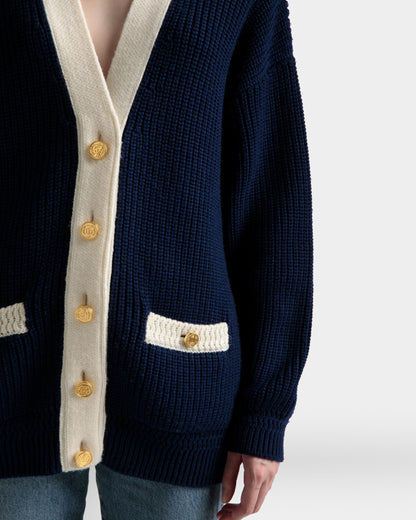 V-Neck Cardigan | Women's Cardigan | Marine Wool | Bally | On Model Detail