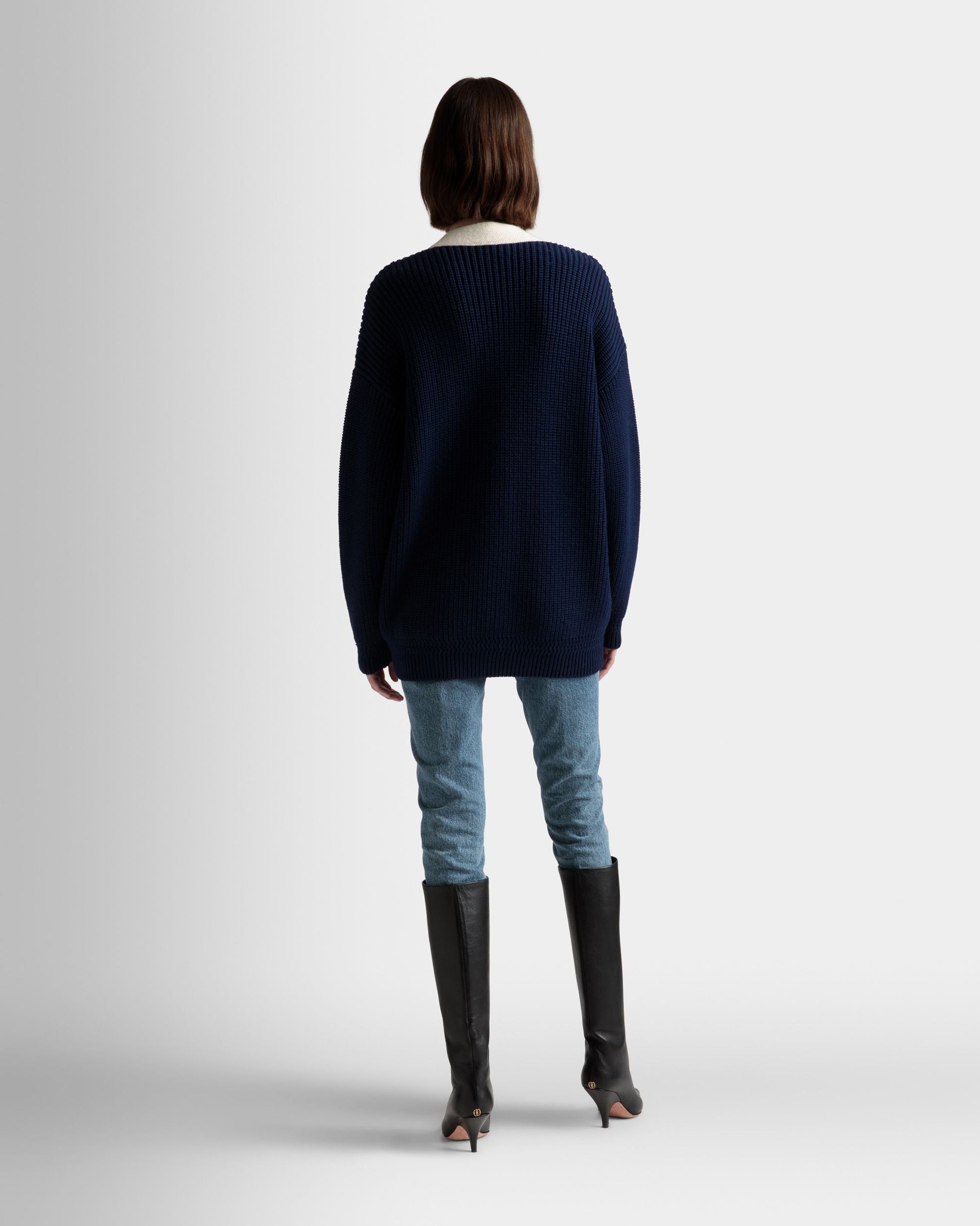 V-Neck Cardigan | Women's Cardigan | Marine Wool | Bally | On Model Back