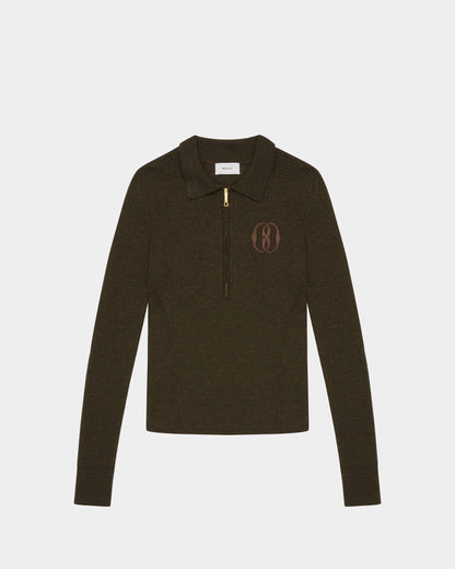 Long Sleeve Polo In Kelly Green Wool