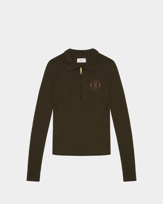 Long Sleeve Polo In Kelly Green Wool