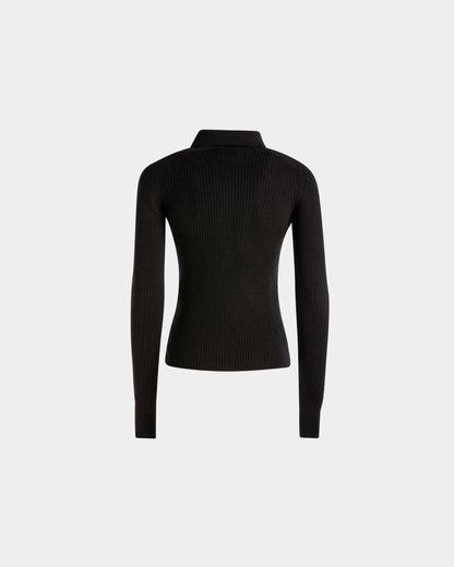 Long Sleeve Polo | Women's Polo Shirt | Black Wool | Bally | Still Life Back