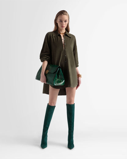 Oversized Leather Shirt In Green