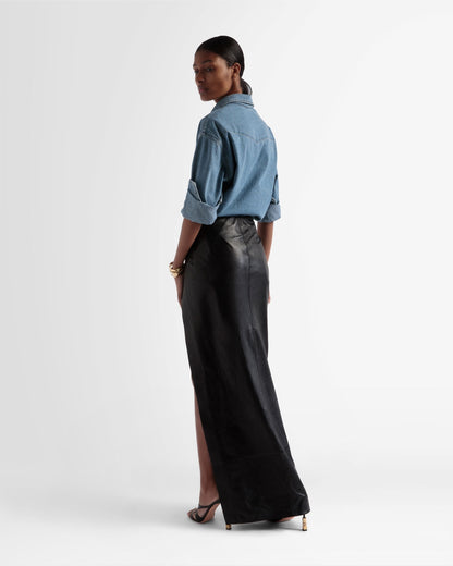 Side Split Leather Skirt In Black