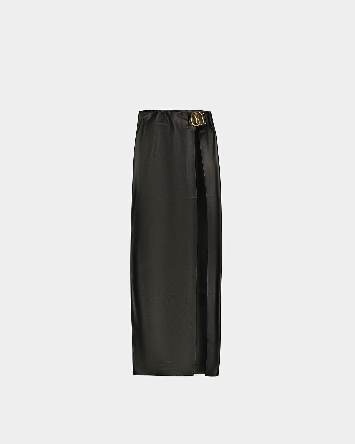 Side Split Leather Skirt In Black