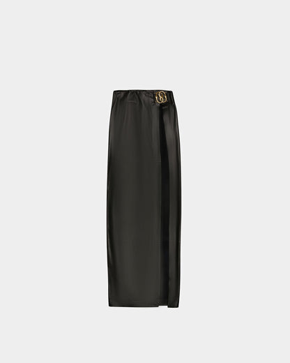Side Split Leather Skirt In Black