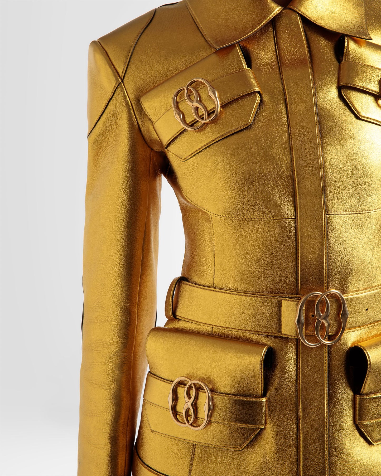 Belted Leather Jacket In Gold