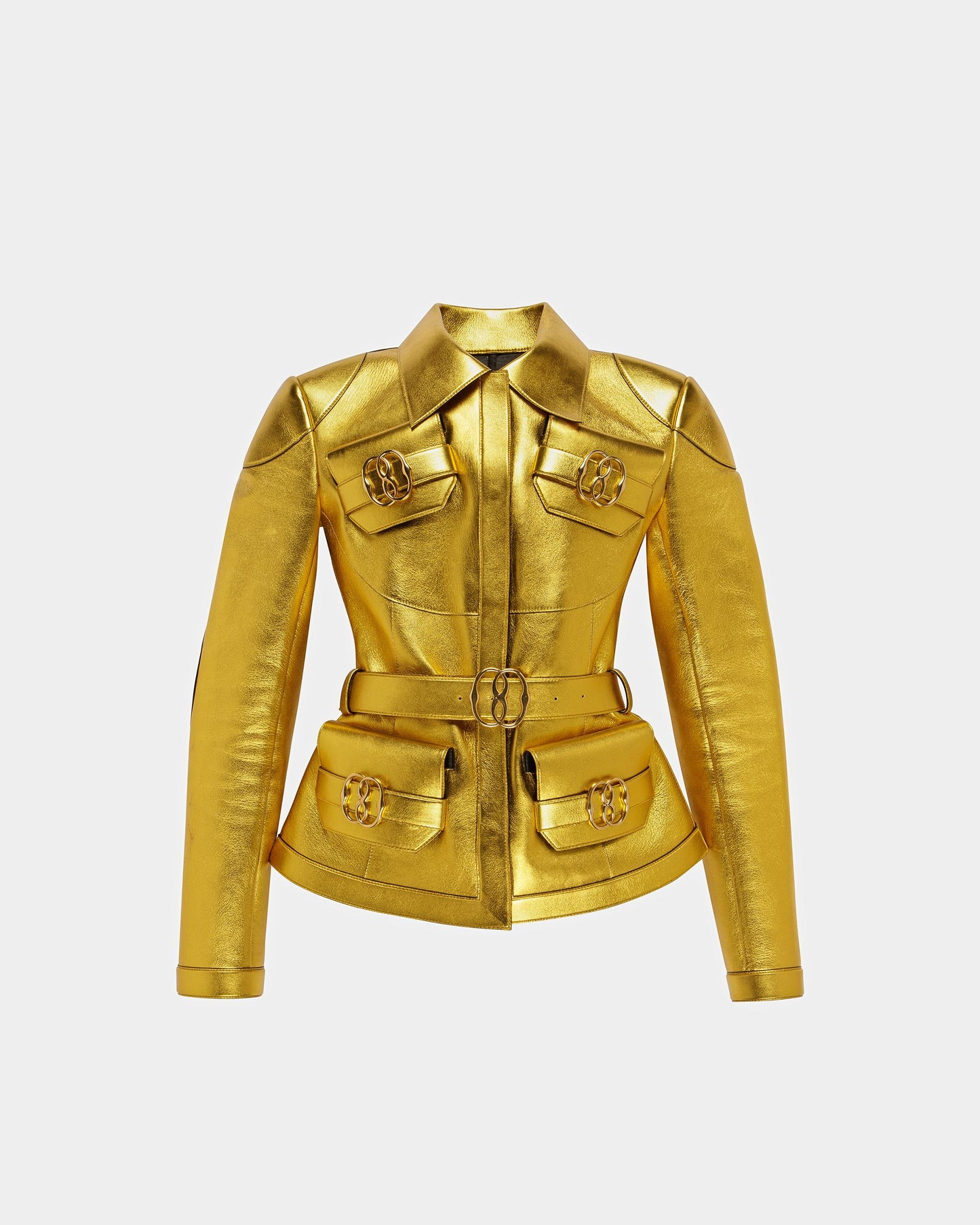 Belted Leather Jacket In Gold
