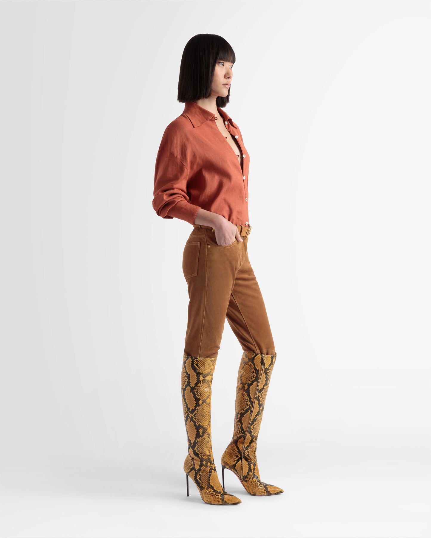 Straight Leg Leather Pants In Desert
