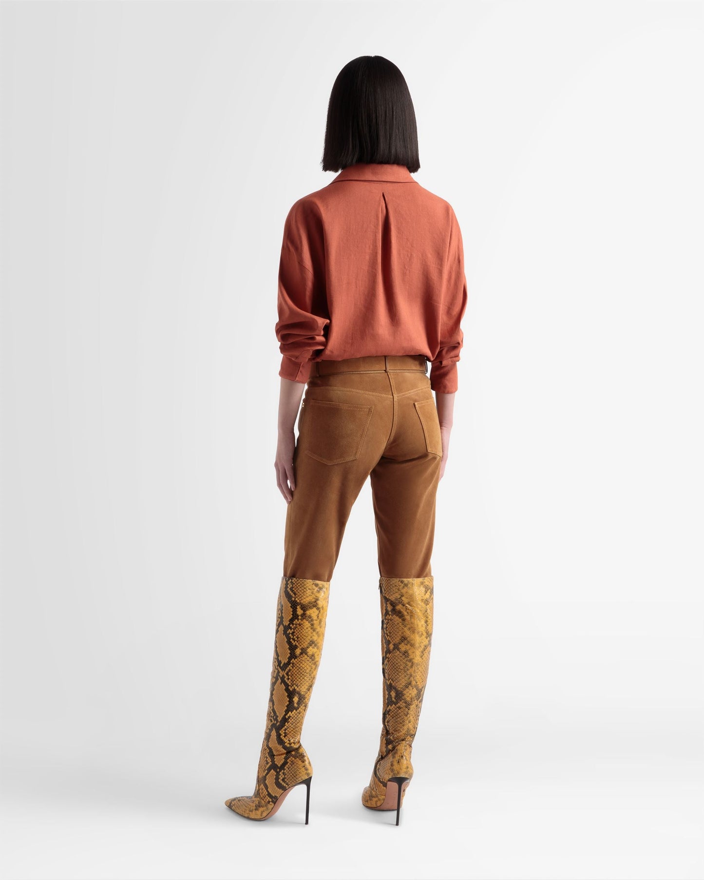 Straight Leg Leather Pants In Desert