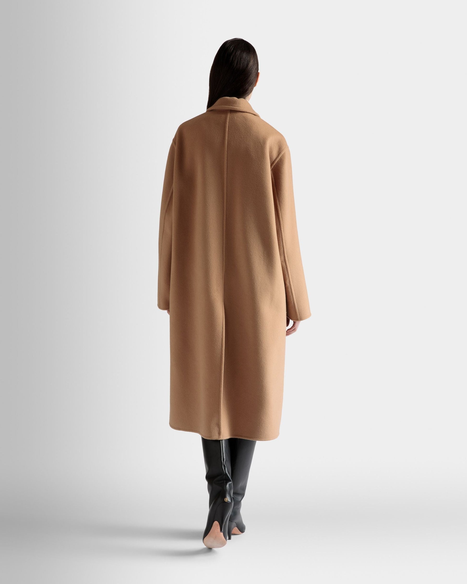 Single Breasted Coat | Women's Outerwear | Camel Cashmere Wool Mix | Bally | On Model Back