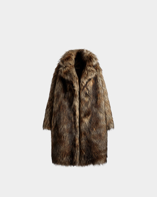 Faux Fur Coat In Multi Brown