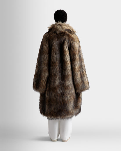 Faux Fur Coat In Multi Brown