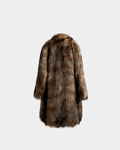 Faux Fur Coat In Multi Brown
