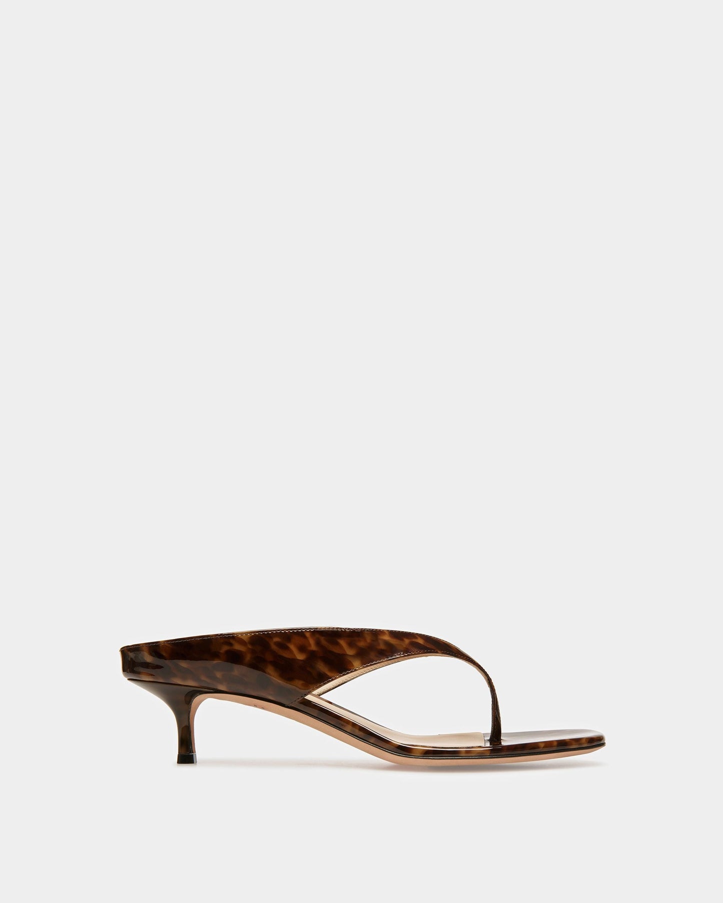 Nyna Leather Sandals In Patent Brown Tortoiseshell