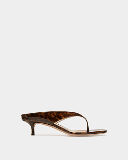 Nyna Leather Sandals In Patent Brown Tortoiseshell