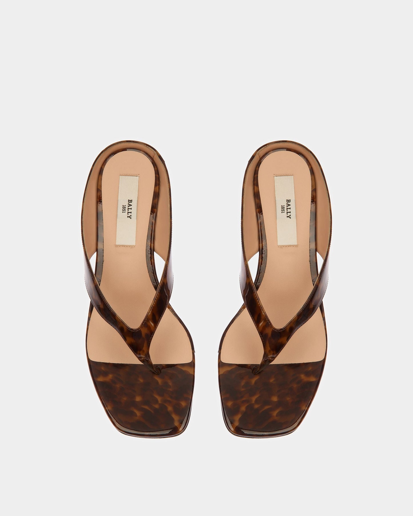 Nyna Leather Sandals In Patent Brown Tortoiseshell