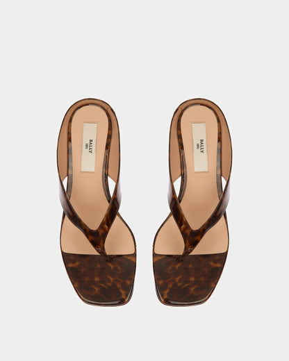 Nyna Leather Sandals In Patent Brown Tortoiseshell