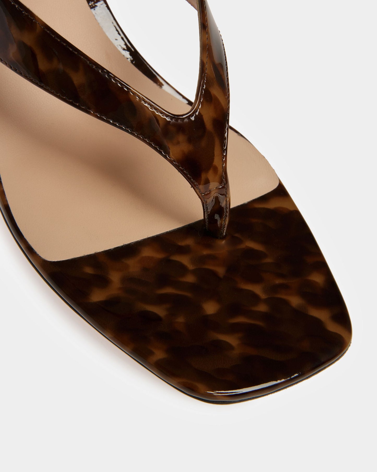 Nyna Leather Sandals In Patent Brown Tortoiseshell