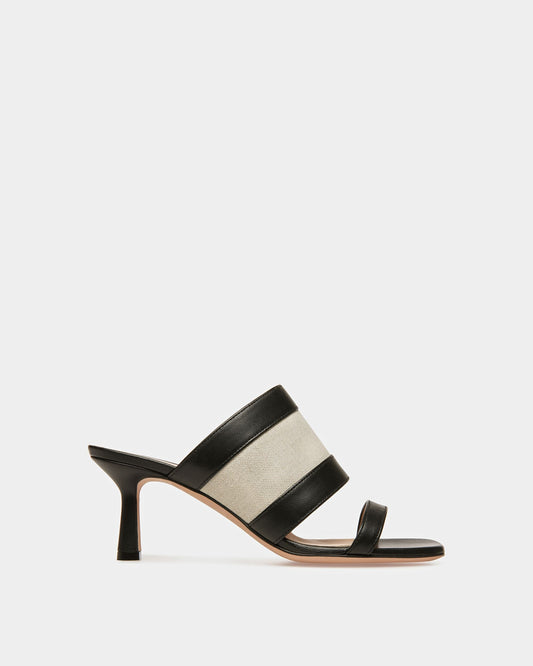 Bianka Canvas And Leather Mule In Natural And Black