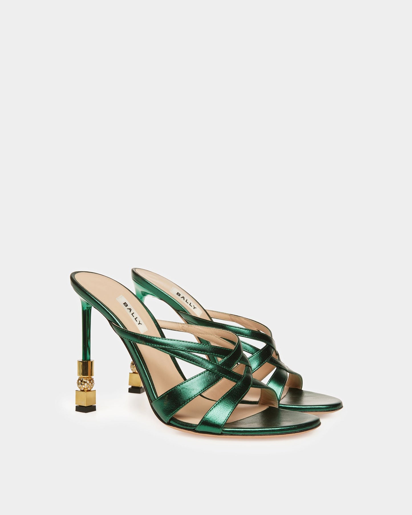 Block Slide Sandal In Metallic Leather