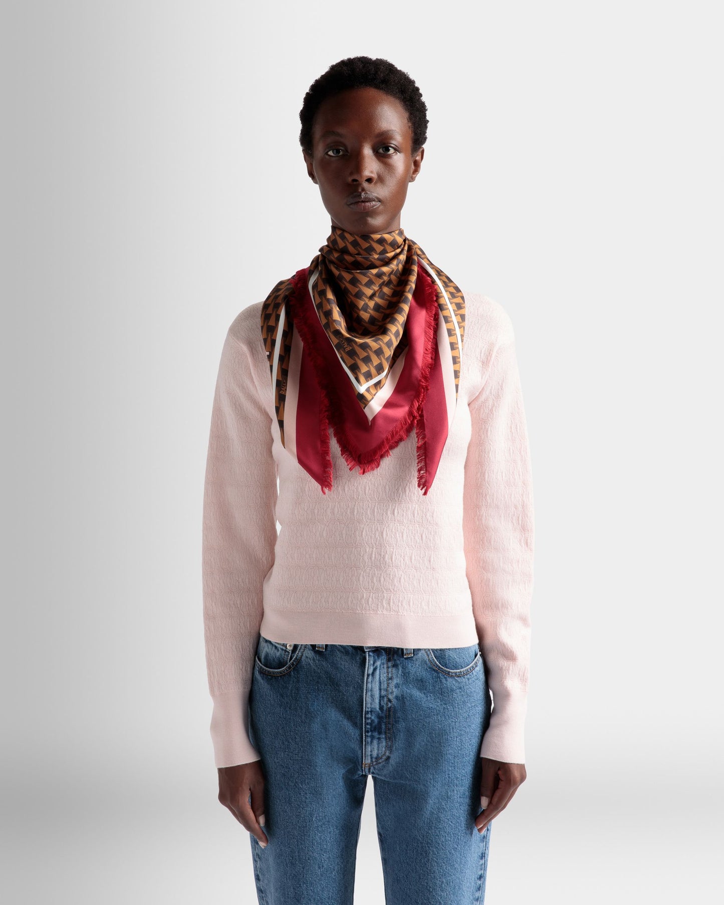 Pennant Print Square Scarf | Women's Scarf | Desert Silk | Bally | On Model Front