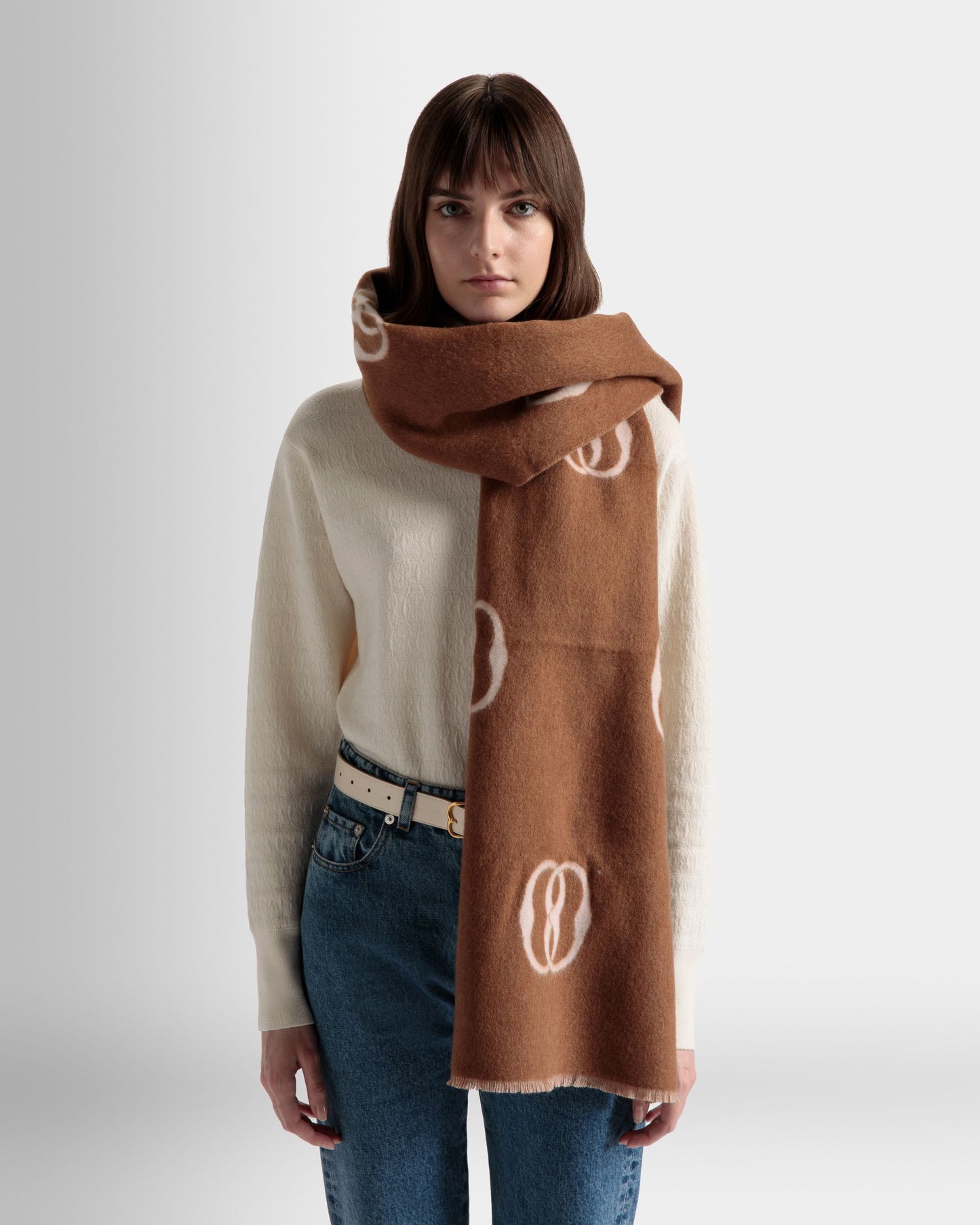 Emblem Scarf | Women's Scarf | Desert And Dusty Petal Fabric | Bally | On Model Front