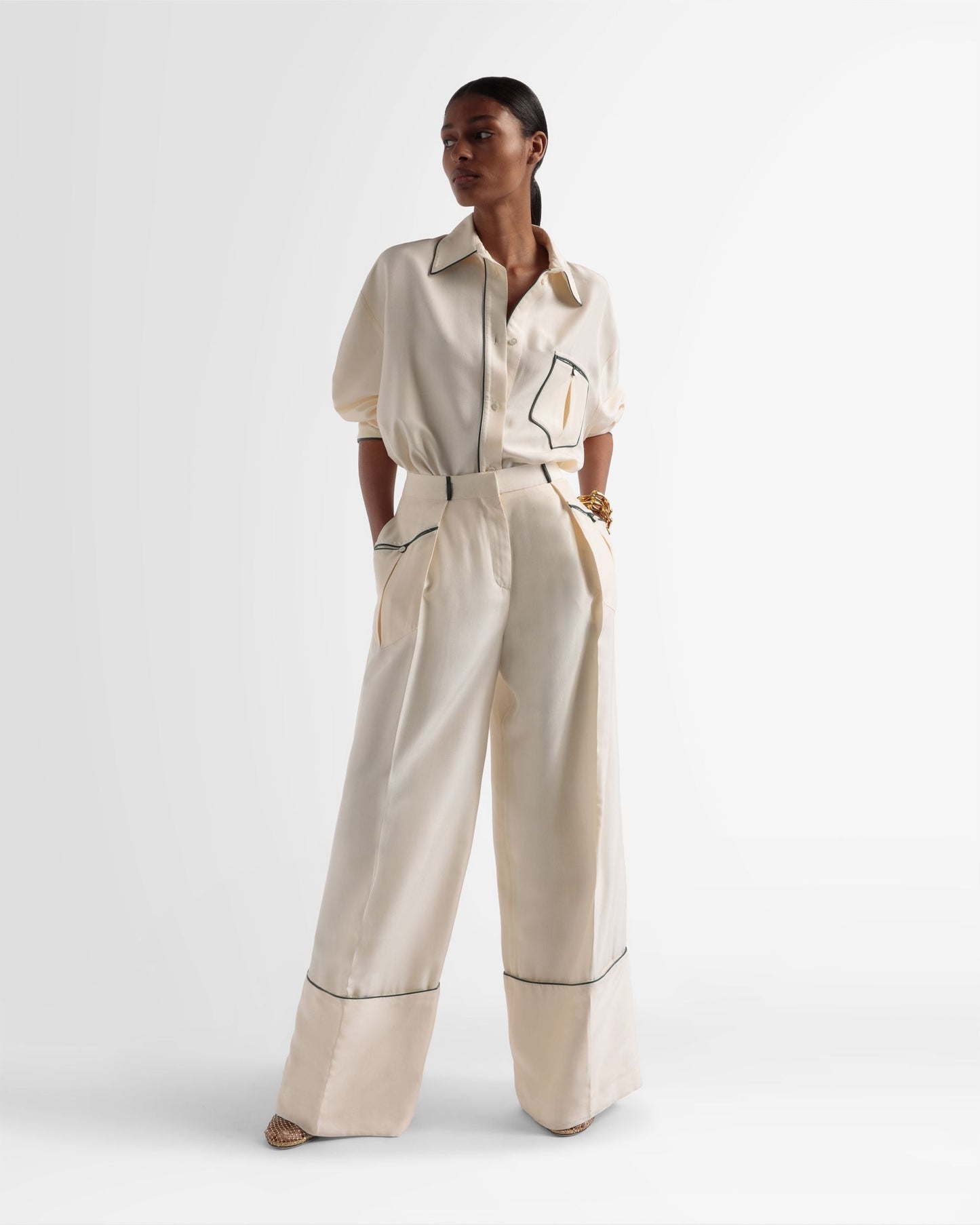 Relaxed Silk Shirt In Bone