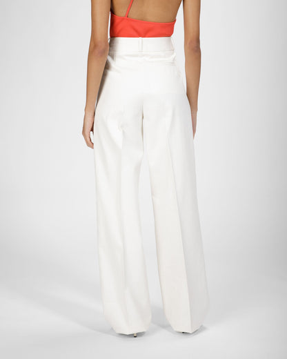 Cotton Mix Straight Pants In Bone