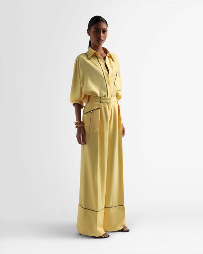 Wide Leg Silk Pants In Yellow