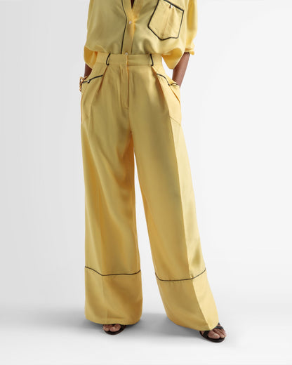 Wide Leg Silk Pants In Yellow